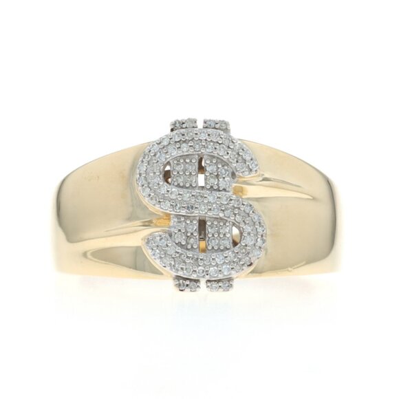 Yellow Gold Diamond Dollar Sign Mens Ring 10k Single .25ctw Money SZ 10 1/4 - Picture 1 of 6